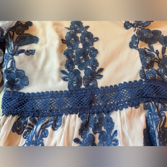 Arula “Norrie P” Embroidered Mesh Maxi Dress | Blue Floral Fall Dress Size B - Picture 7 of 11